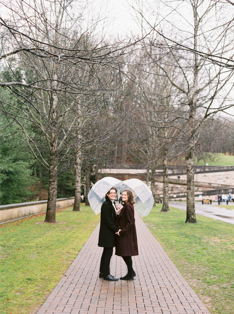 Biltmore Estate Engagement photo rainy day
