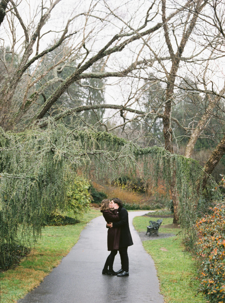 Biltmore Estate Engagement photo on rainy day