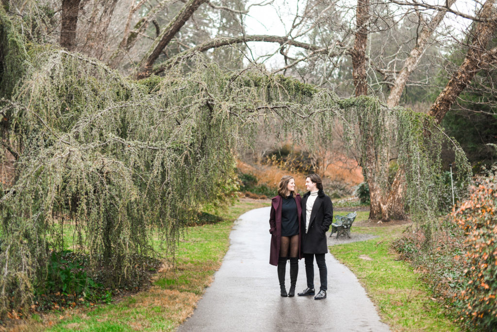 Biltmore Estate Engagement photo on rainy day